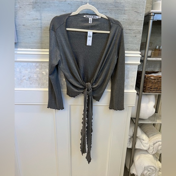 NWT new medium large Anthropologie Michael stars wrapped cardigan tie gray - Picture 3 of 13
